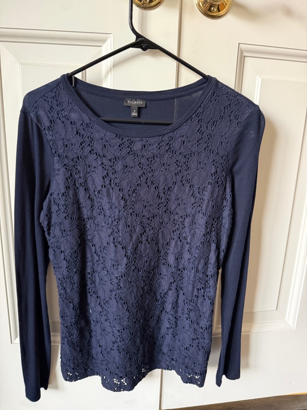 Talbots Navy Lace Front Long-Sleeve Tee size small